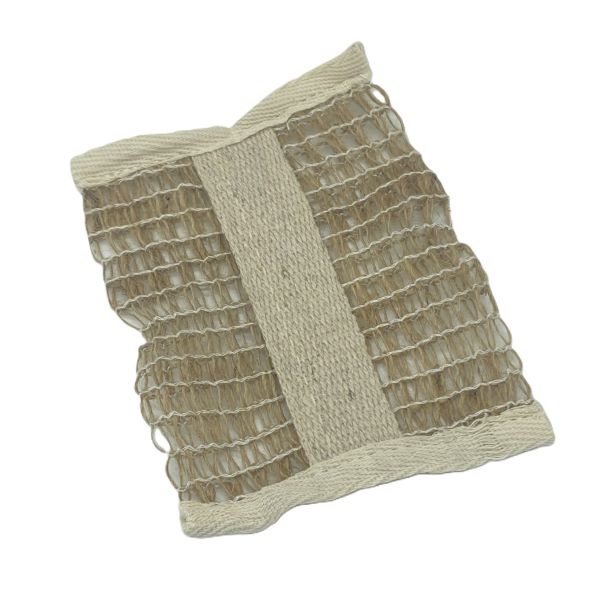 Jute soap bag shown with handle for ease of use