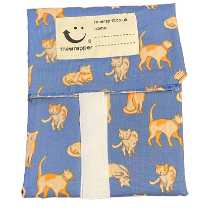 Sandwich wrapper in Sophisticated cats (blue background with orange cats)
