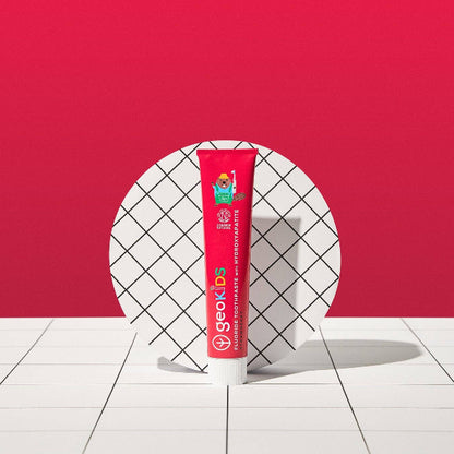 Kids hydroxyapatite toothpaste fluoride in red aluminium tube