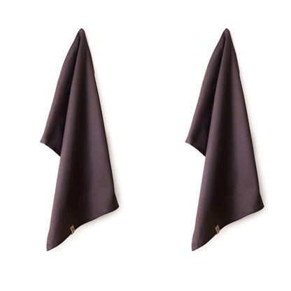 Organic cotton tea towels, pack of 2 hanging side by side, shown in Slate grey, a dark charcoal grey
