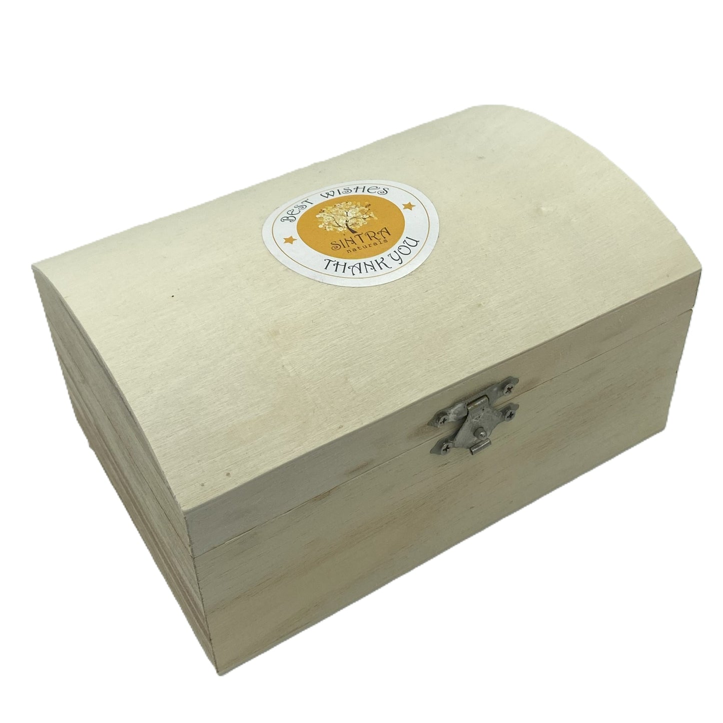 Children's treasure chest wooden gift set shown with lid closed