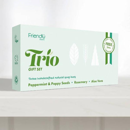 Green 'Friendly Co.' trio gift set packaging on a white background