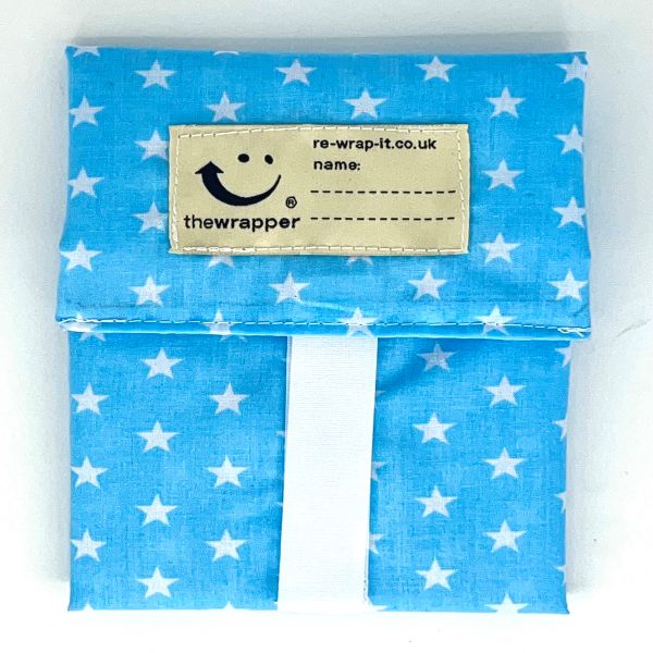 Re-Wrap-It turquoise star-patterned sandwich wrapper for food wraps, featuring colorful star designs on a vibrant background.