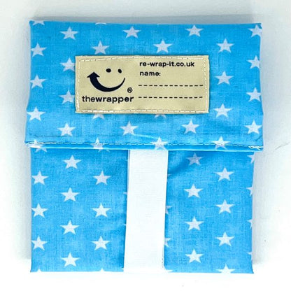 Re-Wrap-It turquoise star-patterned sandwich wrapper for food wraps, featuring colorful star designs on a vibrant background.