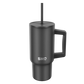 SHO reusable insulated large tumbler in jet black shown with straw