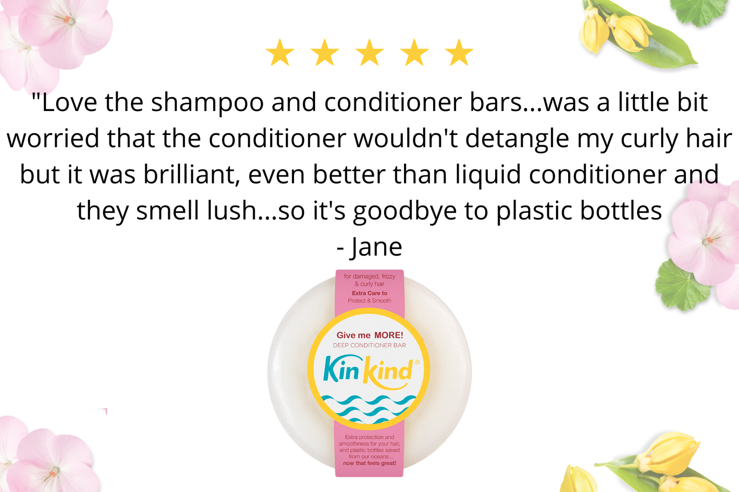KinKind Give me MORE! deep conditioner bar for damaged, frizzy, curly hair, shown in a natural haircare product image