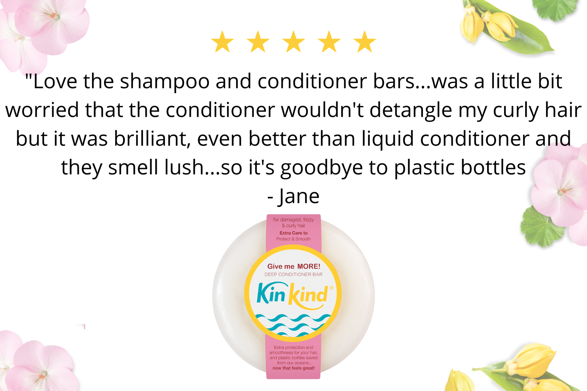 KinKind Give me MORE! deep conditioner bar for damaged, frizzy, curly hair, shown in a natural haircare product image
