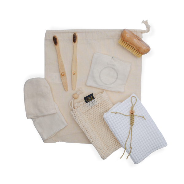Moonie sustainable self-care kit with items shown on a white background