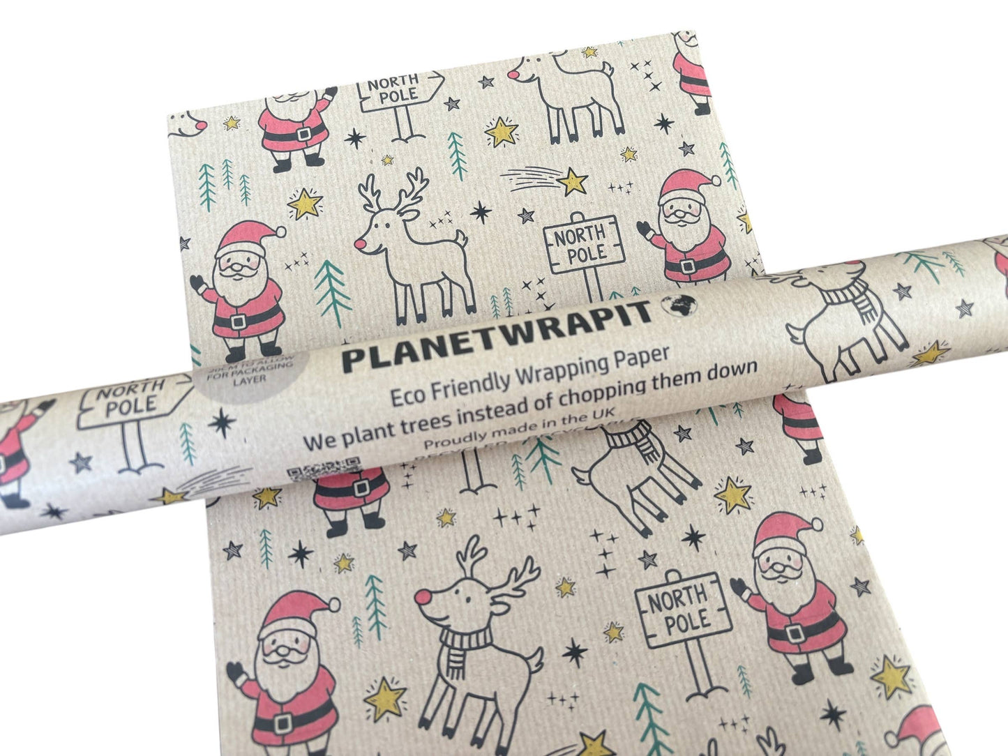 Kraft recycled wrapping paper - Rudolph and Santa