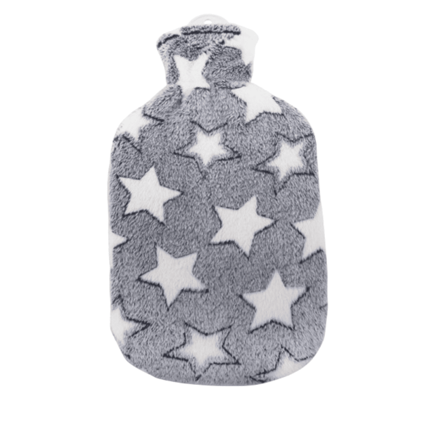Hot water bottle in Stella design (plush grey cover with white stars)