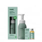 Neat foaming handwash starter kit Green tea and bergamot showing green aluminium bottle and glass bottle refill