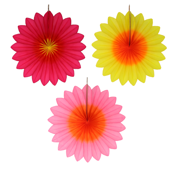 Paper flower decorations Sunset flowers  (three different colours combining oranges, yellows, pinks and reds)