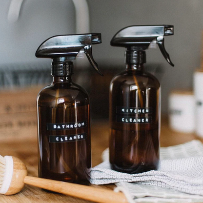 Amber glass bottle with spray