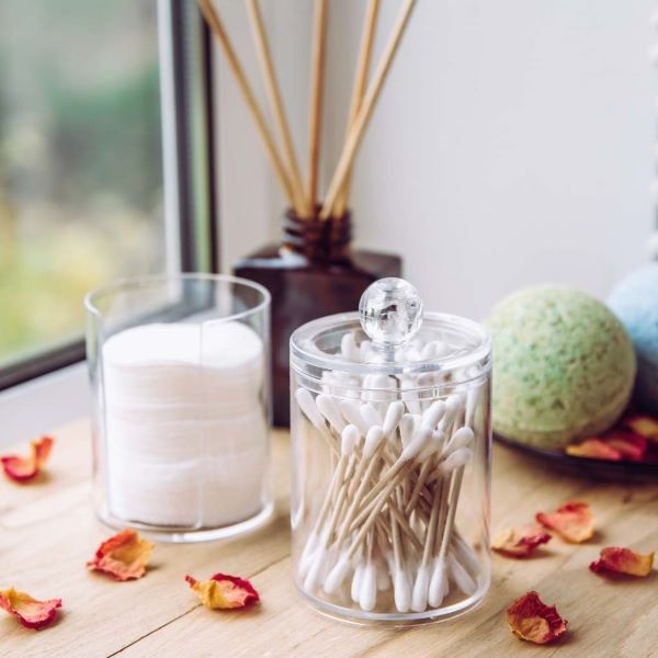 Bamboo eco-friendly cotton shown displayed in glass jar