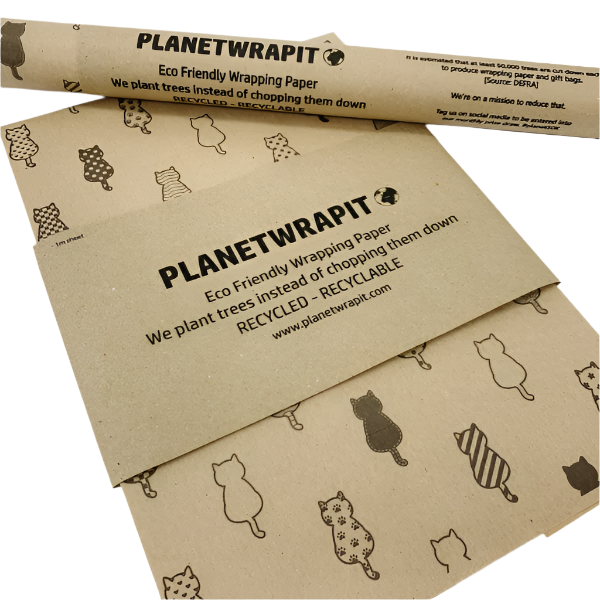 Eco-friendly gift wrapping paper Brown paper with black cartoon cats