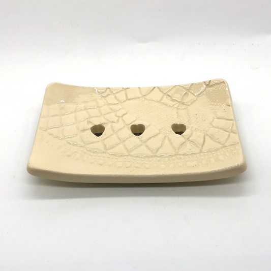 Ceramic soapdish Lace cream oblong