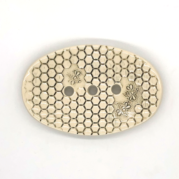 Ceramic soapdish Bee Oval grey