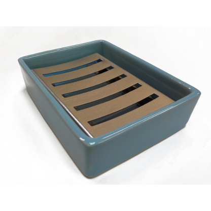 Ceramic and metal soapdish blue