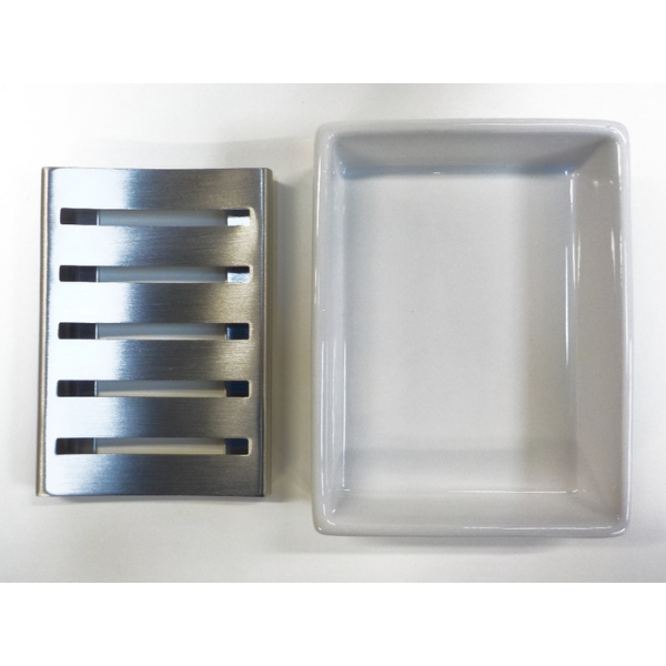 Ceramic and metal soapdish white