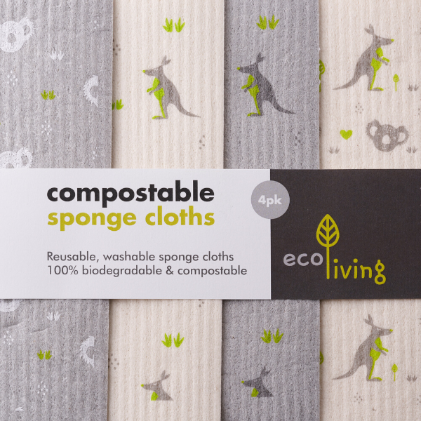Compostable sponge cloths 4-pack Aussie designs