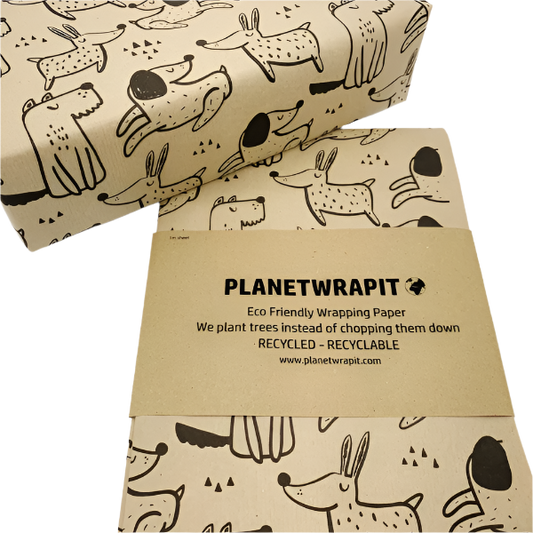 Eco-friendly gift wrapping paper Brown paper with black cartoon dogs