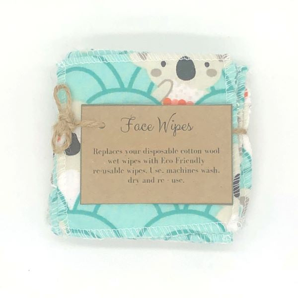 Reusable face wipes with basket and washbag Koala