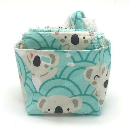 Reusable face wipes with basket and washbag Koala