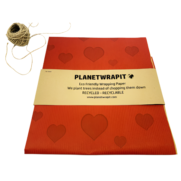 Eco-friendly wrapping paper Hearts Deep red