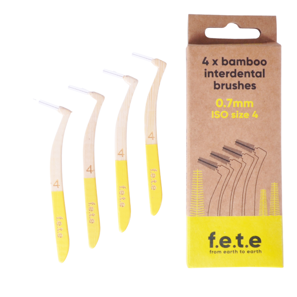 Bamboo interdental brushes set of 4 Size 4 0.7mm shown alongside cardboard box