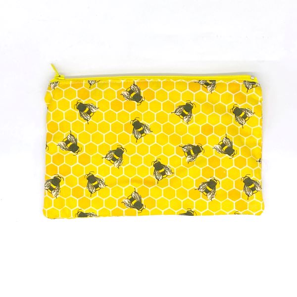 Cotton handmade make-up bag Honeycomb design with bees