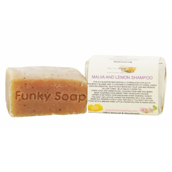 Malva and lemon eco-friendly shampoo bar for white and bright blonde hair