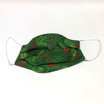Reusable face mask Holly green - dark green background with holly