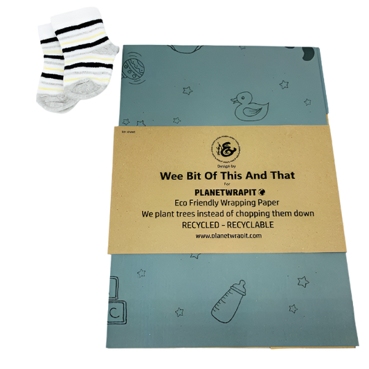 Eco-friendly wrapping paper New baby Dusky blue