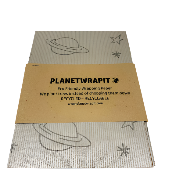 Eco-friendly wrapping paper Planet and Stars silver