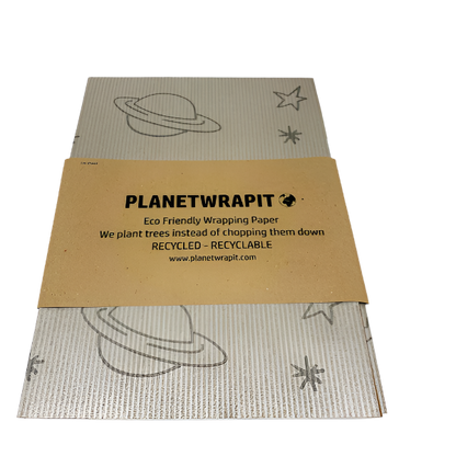 Eco-friendly wrapping paper Planet and Stars silver