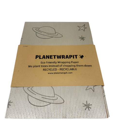 Eco-friendly wrapping paper Planet and Stars silver