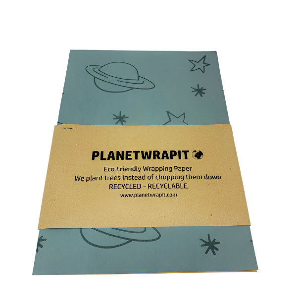Eco-friendly wrapping paper Planet and stars Dusky blue