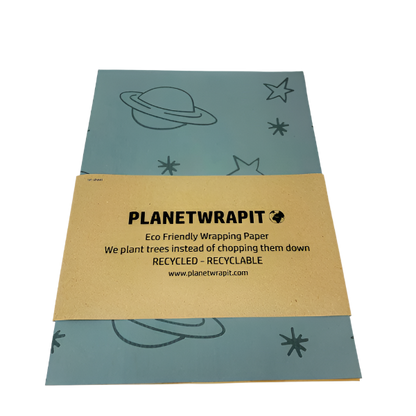 Eco-friendly wrapping paper Planet and stars Dusky blue