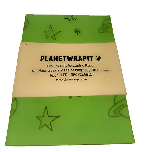 Eco-friendly wrapping paper Planet and stars Green