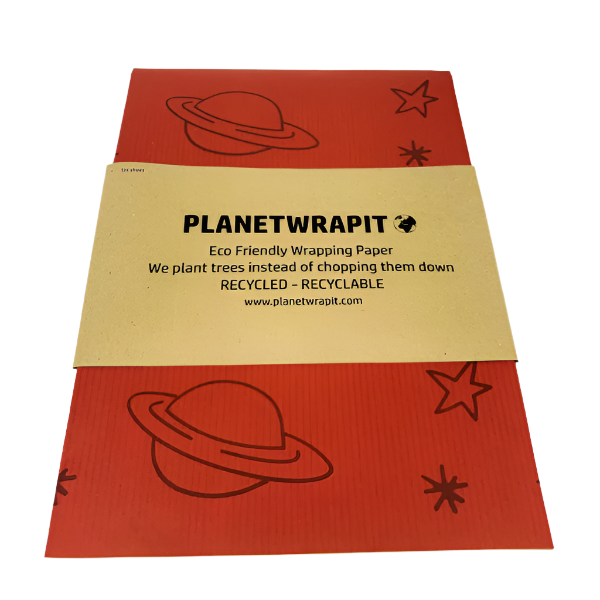 Eco-friendly wrapping paper Planet and stars Red