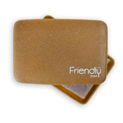 Liquid wood soap box showing lid off and soap bar inside