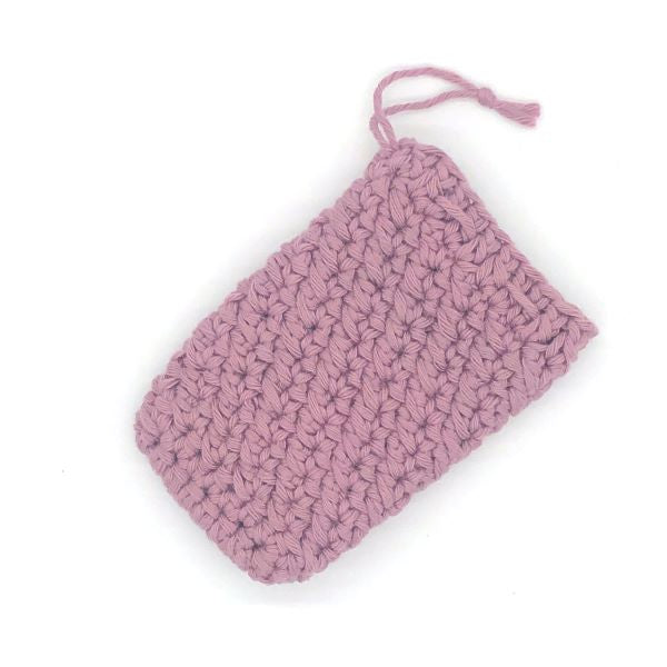 Soap saver bag crocheted pink purple