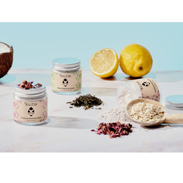 Kutis facial washing grains open jars