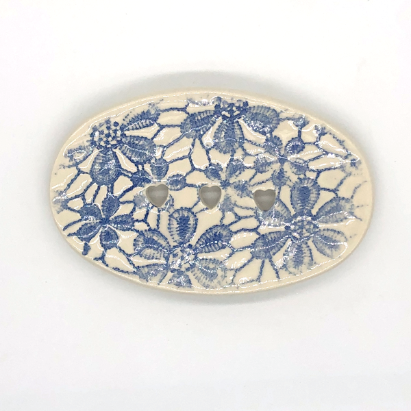 Ceramic soapdish Daisy blue oval
