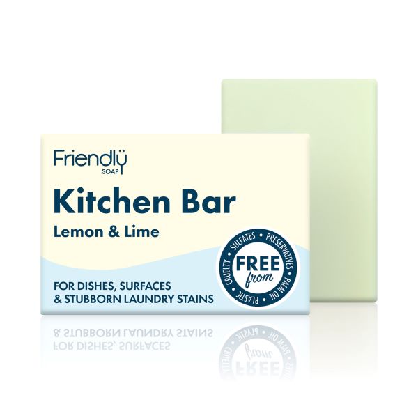 Friendly Soap kitchen bar soap alongside cardboard box packaging